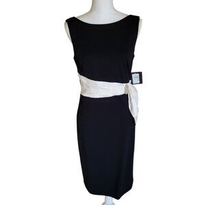 JH Evenings Dress Women's 8 Black White Sleeveless Rhinestones Midi Classic NWT‎